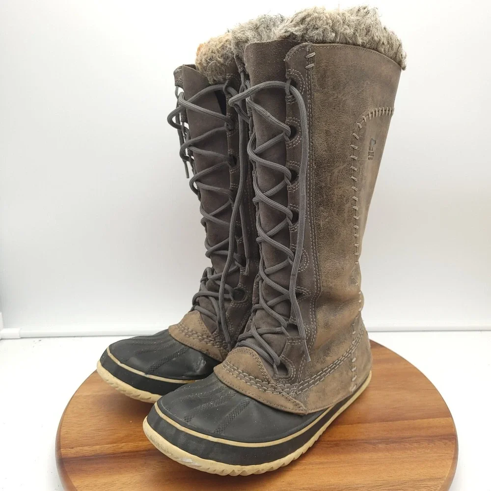 Sorel Snow‎ Boots Womens 7 Cate the Great Waterproof Tall Fur Leather Rain Tall